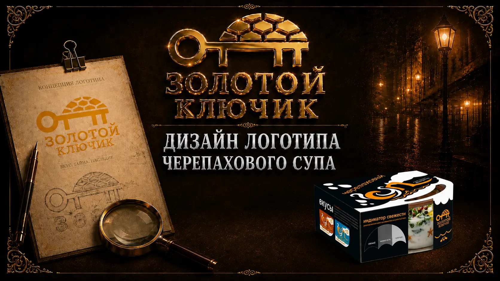 Обложка ролика «Логотип производителя черепахового супа «Золотой ключик»»